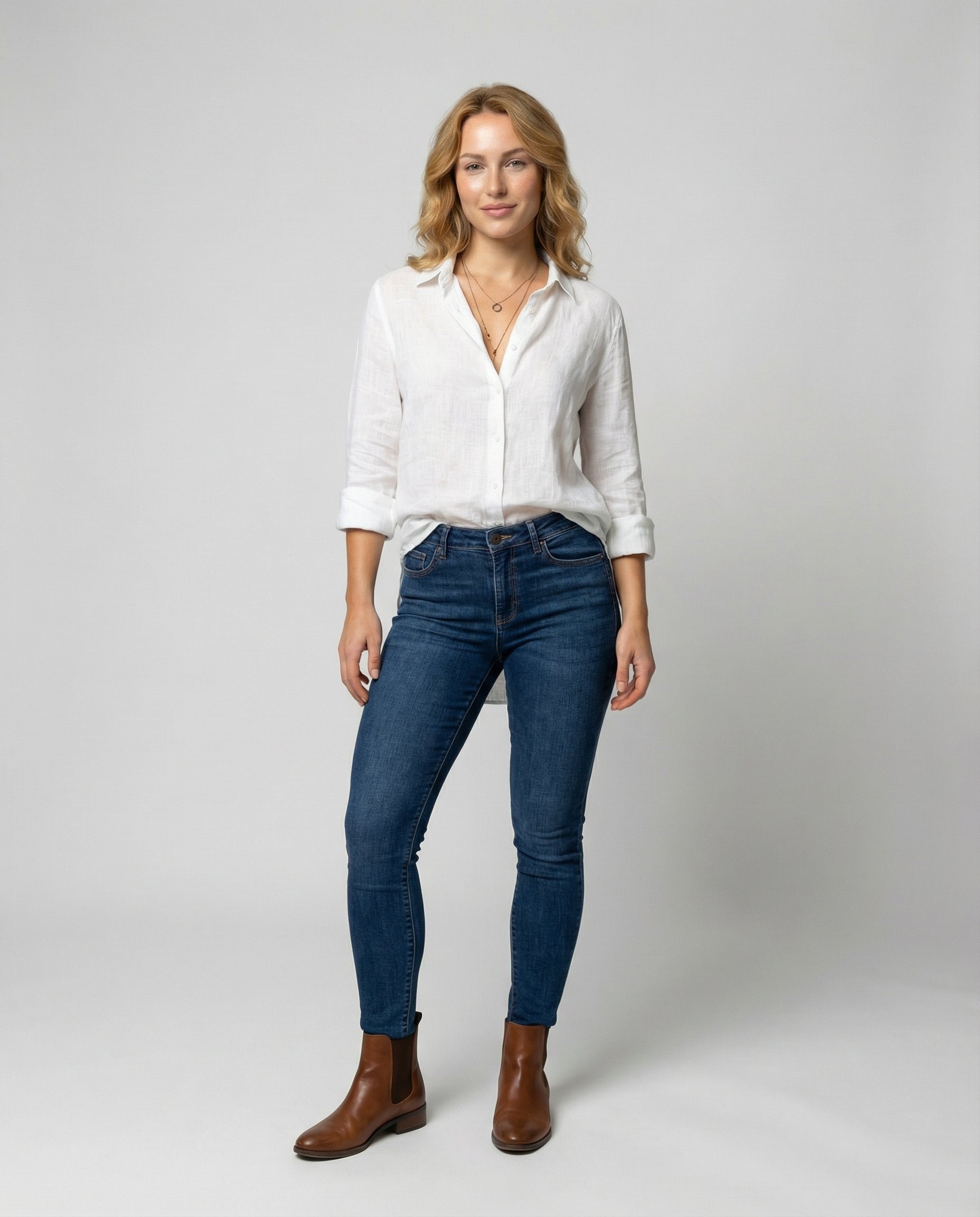 Catherine Women’s Linen Blouse with Three-Quarter Sleeves and Classic Collar 1
