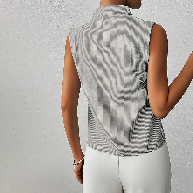 Catherine Women’s Sleeveless Blouse with Stand-Up Collar and Vertical Stripes 3