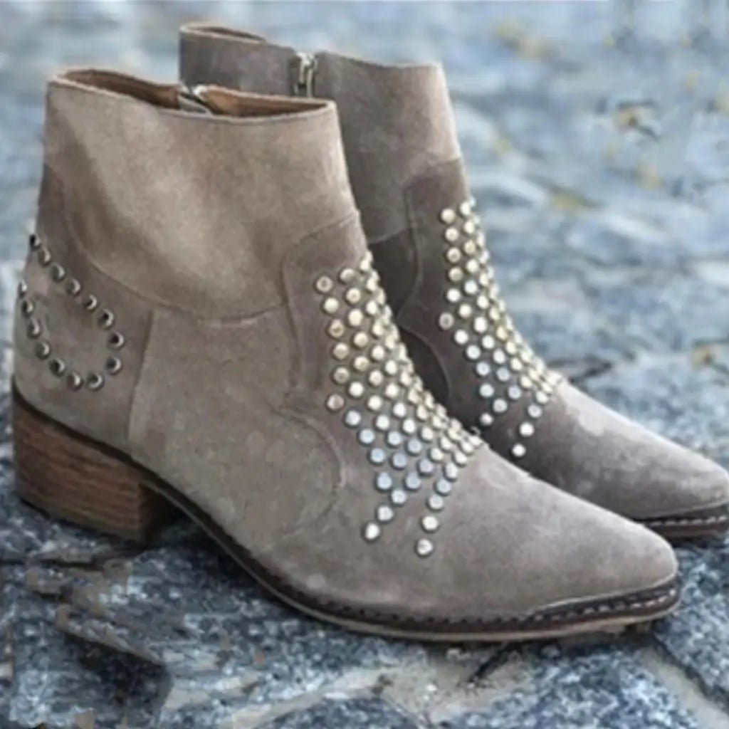 Celia Women's Black Ankle Boots | Studded Pointed Toe, Chunky Heel 2