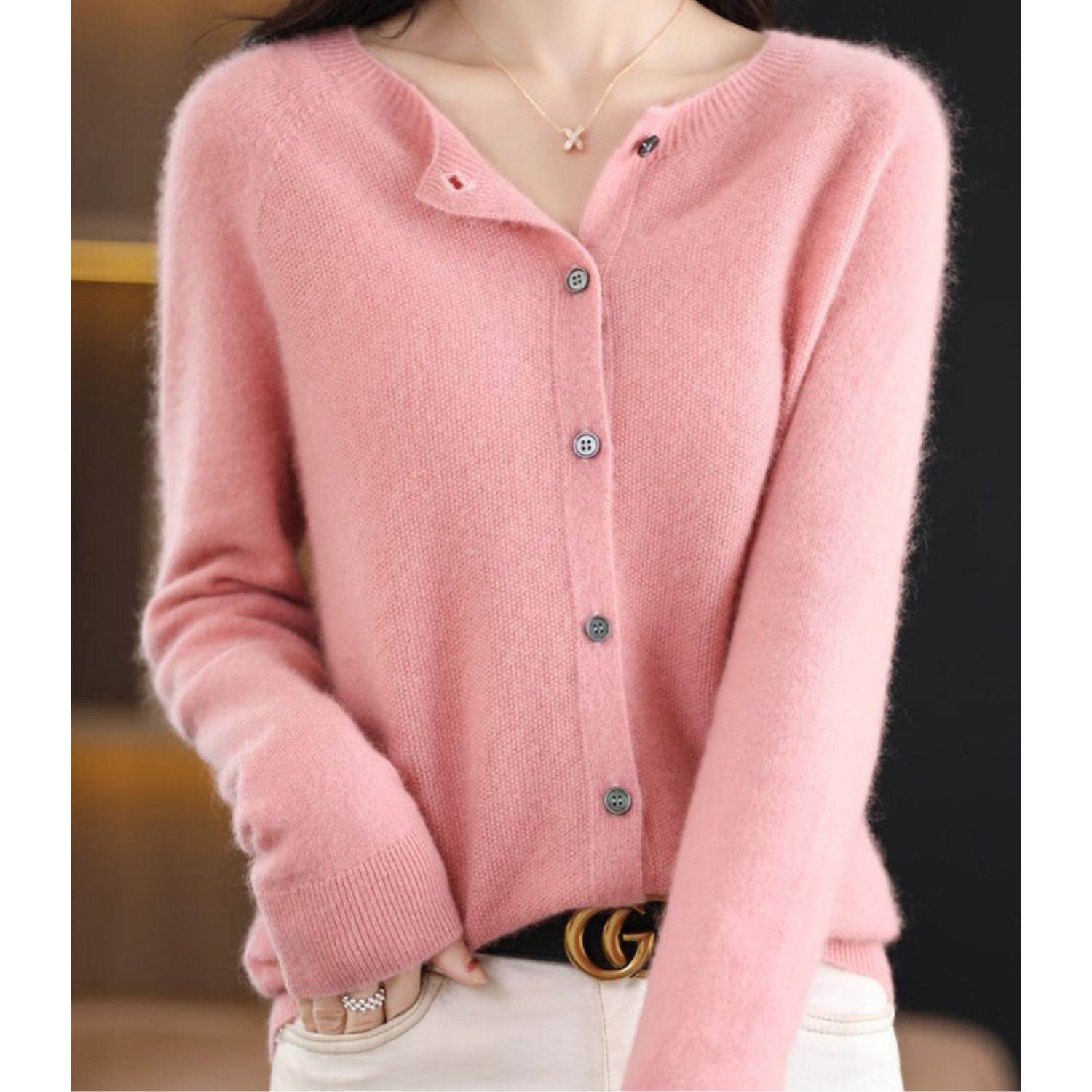 Celine Women’s Cardigan Sweater with Classic Button Placket and Soft Fabric 1