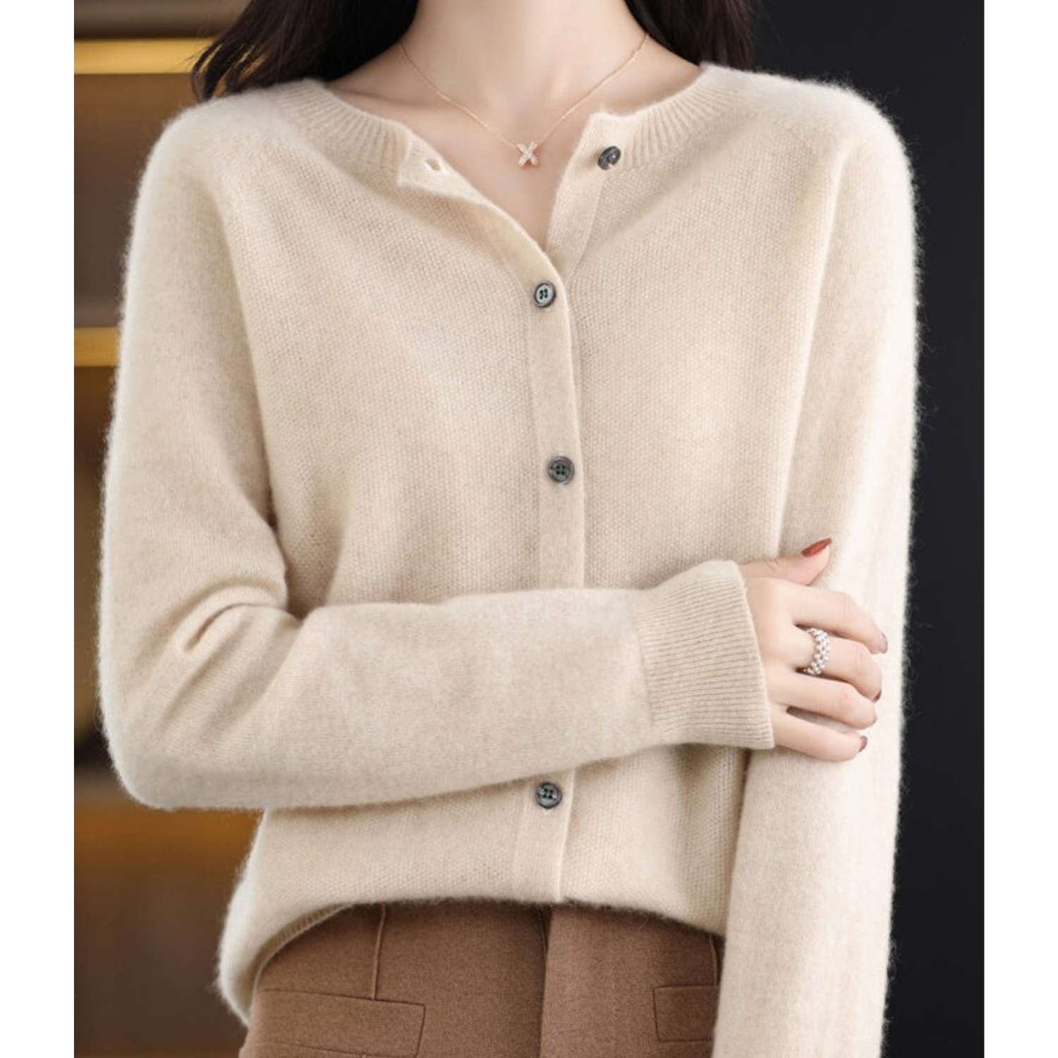 Celine Women’s Cardigan Sweater with Classic Button Placket and Soft Fabric 12