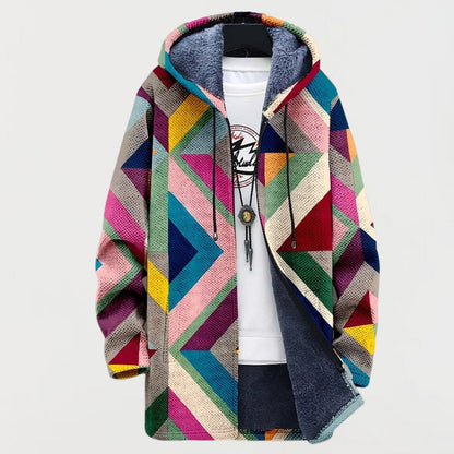Celine Women's Hooded Sweater Jacket | Geometric Print Fleece-Lined 0