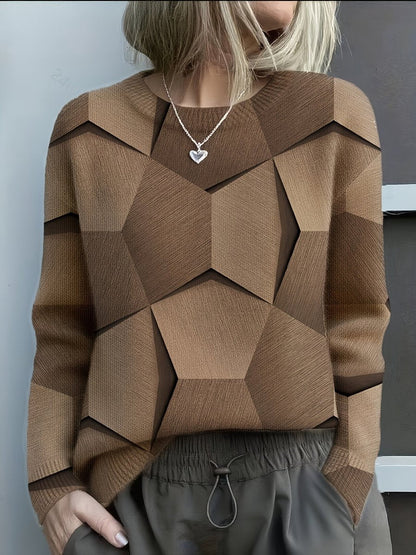 Charlotte Women's Knit Sweater | Long Sleeve Geometric Print Crewneck 3