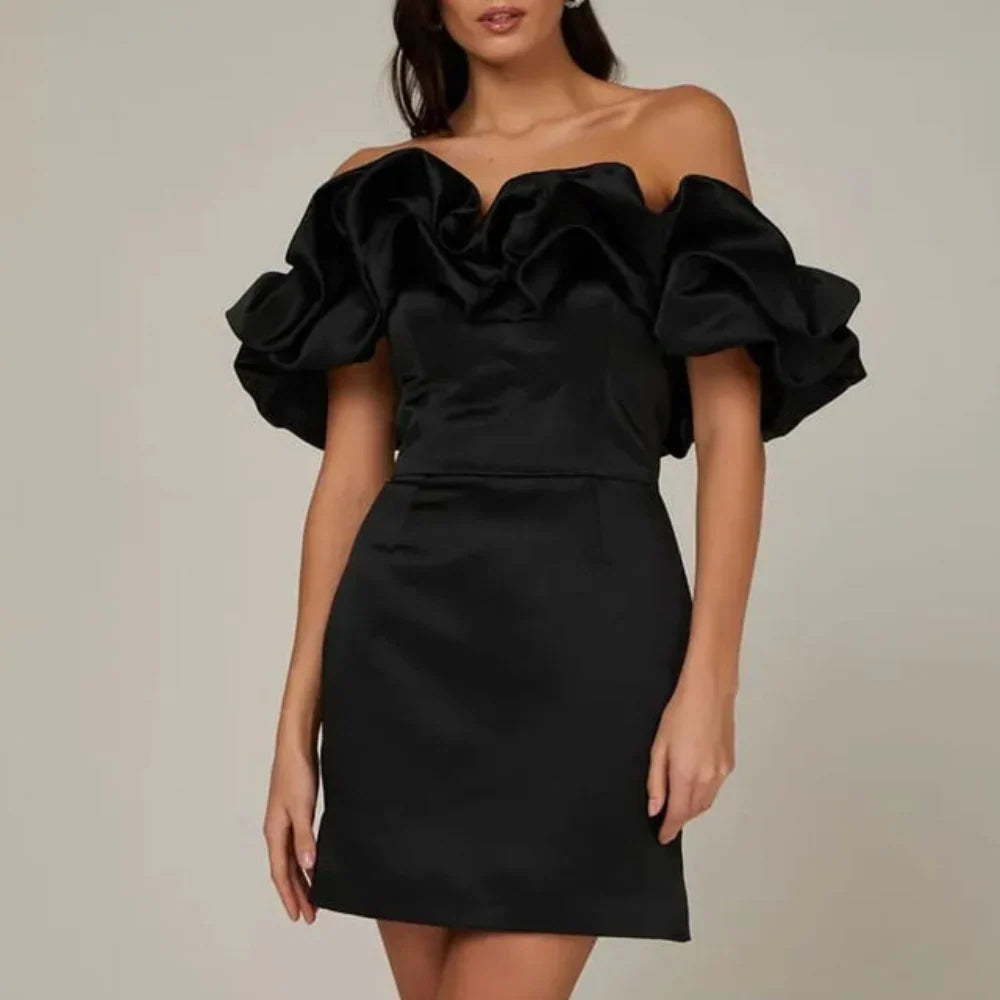 Charlotte Women's Mini Dress featuring a stylish ruffle neckline and a chic strapless design, perfect for summer outings and special occasions. 0