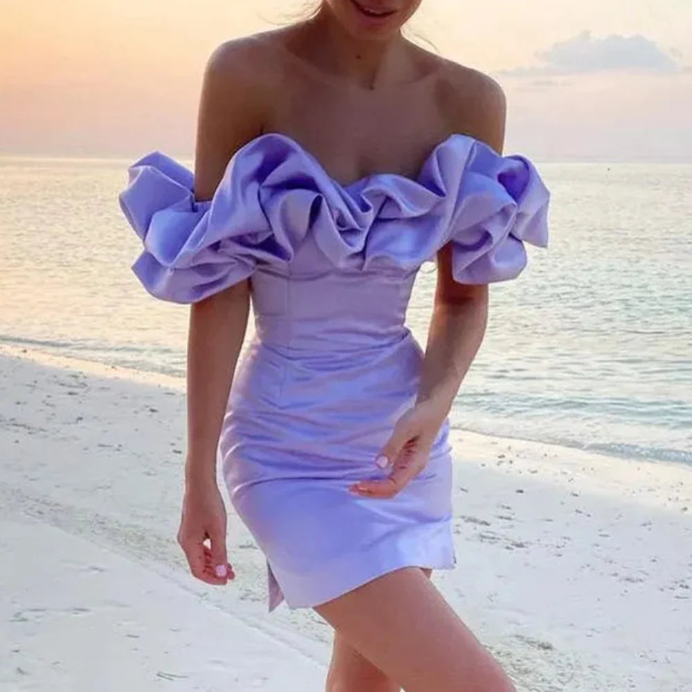 Charlotte Women's Mini Dress featuring a stylish ruffle neckline and a chic strapless design, perfect for summer outings and special occasions. 2