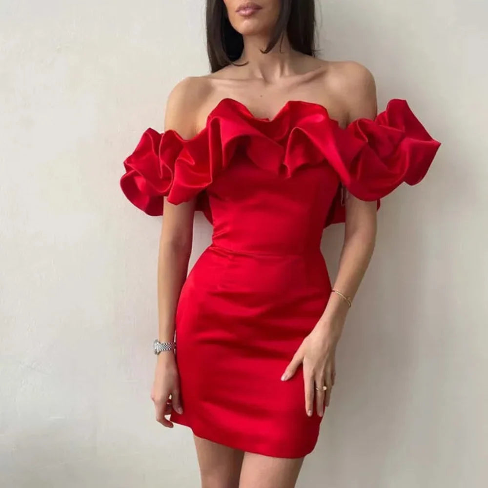 Charlotte Women's Mini Dress featuring a stylish ruffle neckline and a chic strapless design, perfect for summer outings and special occasions. 3