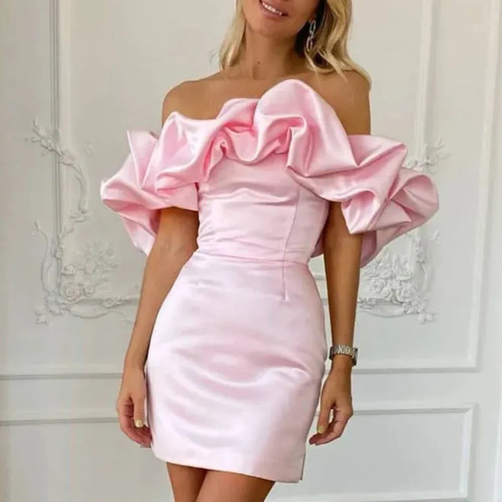 Charlotte Women's Mini Dress featuring a stylish ruffle neckline and a chic strapless design, perfect for summer outings and special occasions. 4