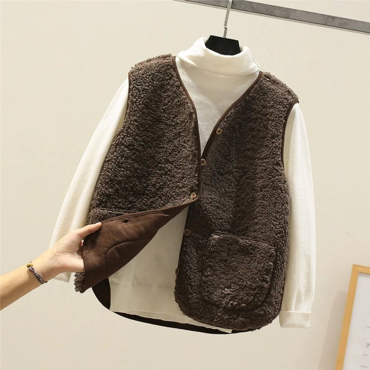 Charlotte Women's Puffer Vest | Sherpa Fleece Reversible Button-Front 0