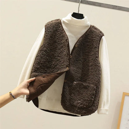 Charlotte Women's Puffer Vest | Sherpa Fleece Reversible Button-Front 0