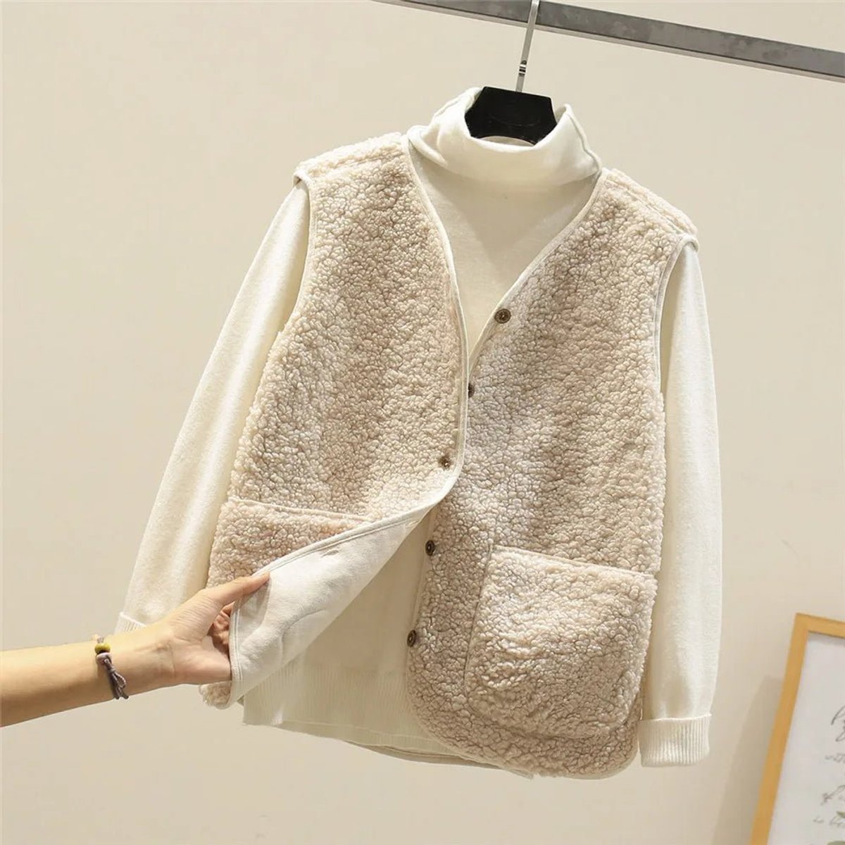 Charlotte Women's Puffer Vest | Sherpa Fleece Reversible Button-Front 1
