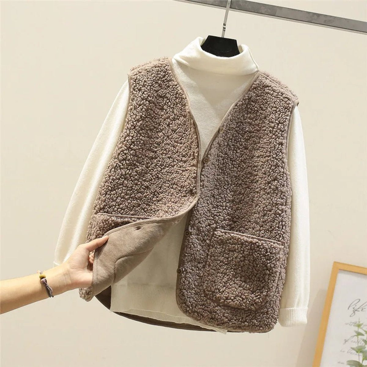 Charlotte Women's Puffer Vest | Sherpa Fleece Reversible Button-Front 2