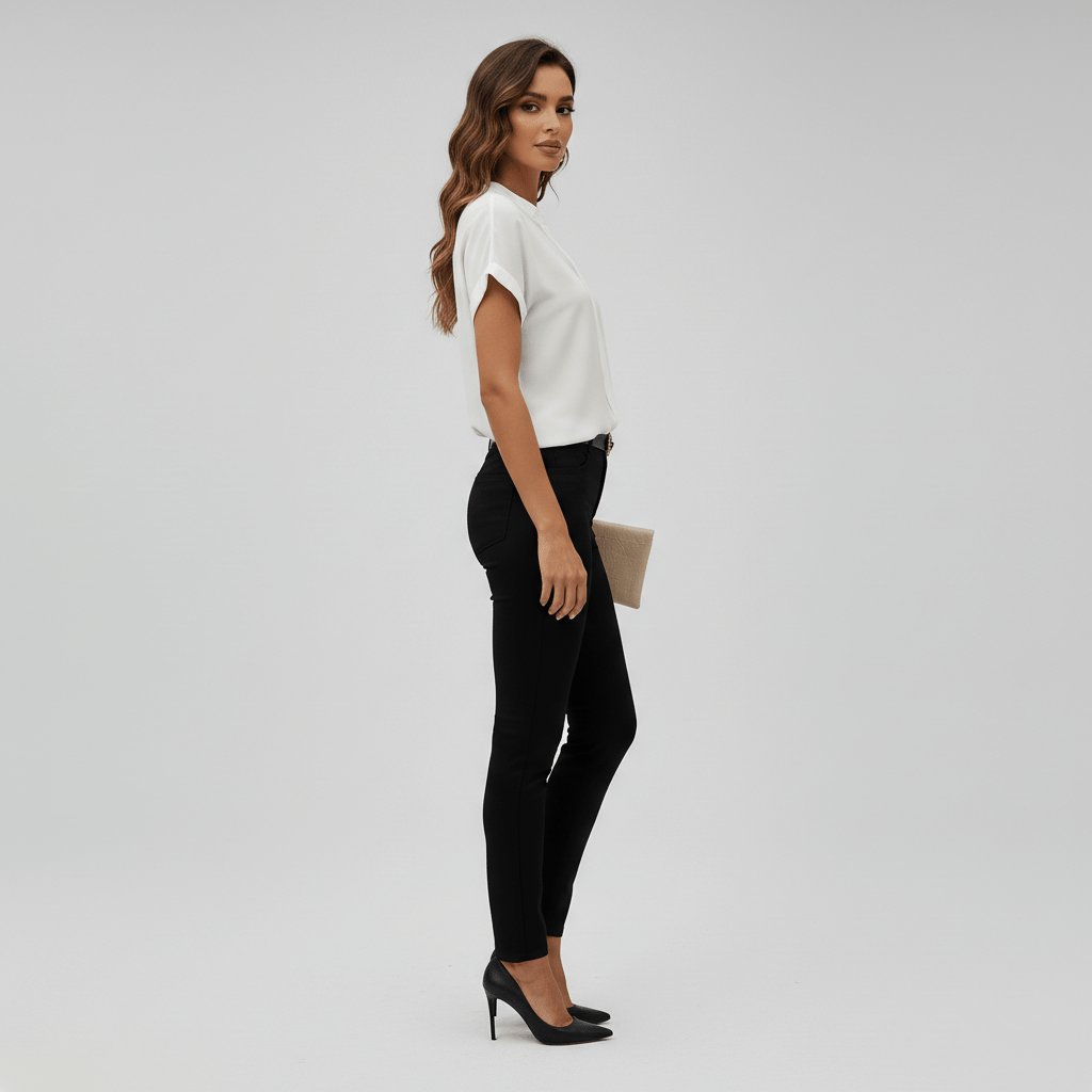 Chic Women’s Blouse with V-Neckline and Rolled-Up Short Sleeves 1
