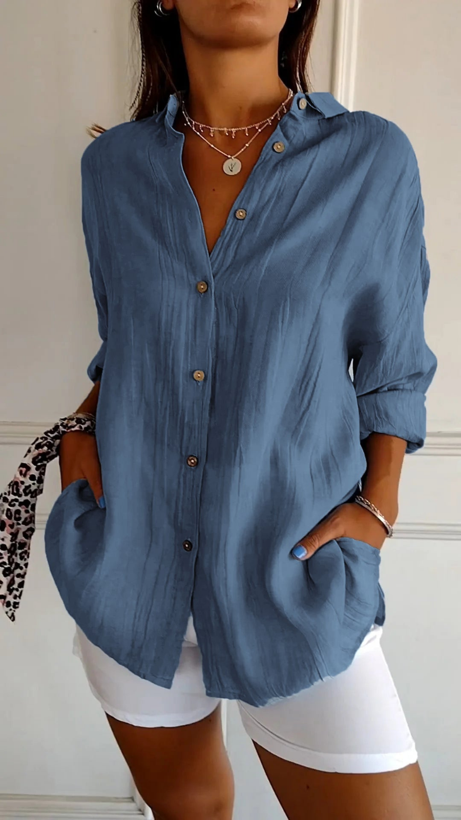 Chloe Women’s Shirt with Oversized Fit and V-Neckline 4