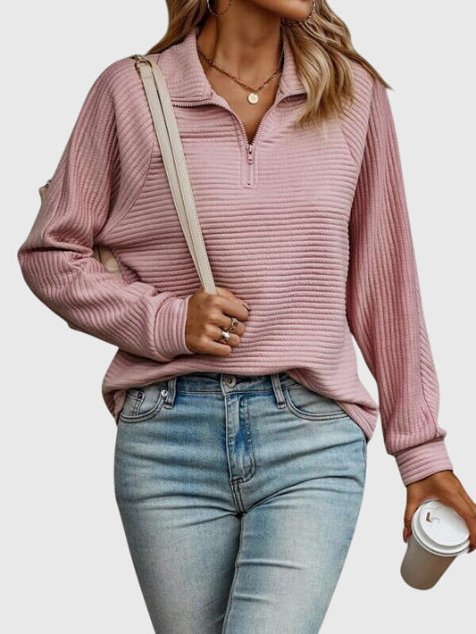 Christa Women’s Casual Zip-Up Sweater with Long Sleeves and Loose Fit 0