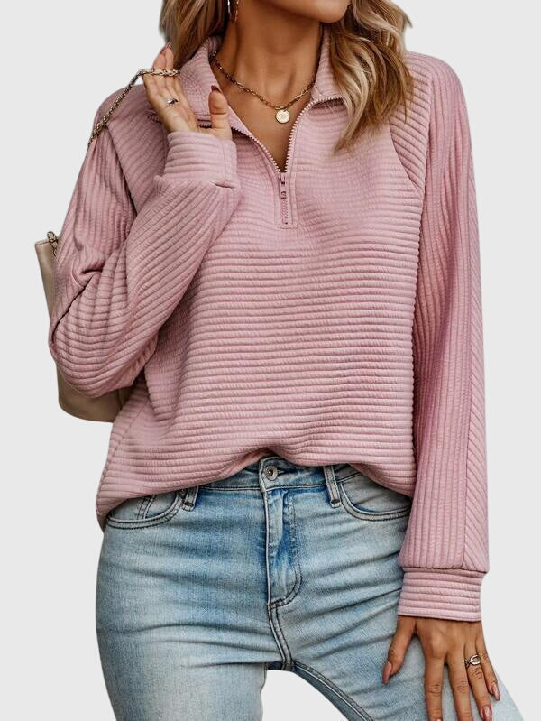 Christa Women’s Casual Zip-Up Sweater with Long Sleeves and Loose Fit 1