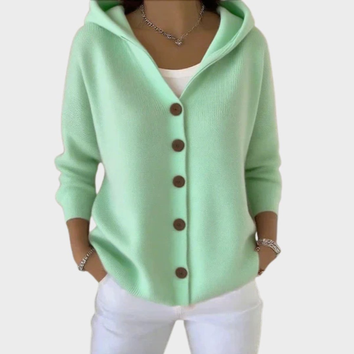 Clara Women’s Cardigan Sweater with Hood and Button Placket in Relaxed Fit 2