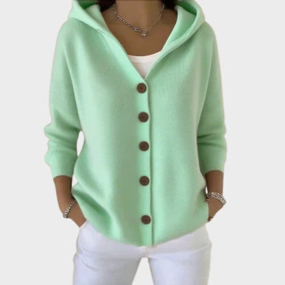 Clara Women’s Cardigan Sweater with Hood and Button Placket in Relaxed Fit 2