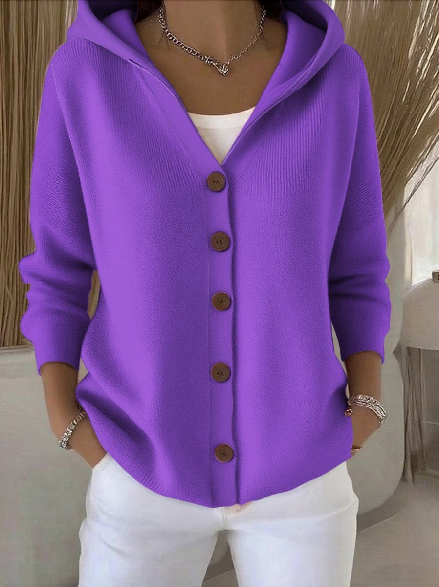 Clara Women’s Cardigan Sweater with Hood and Button Placket in Relaxed Fit 6