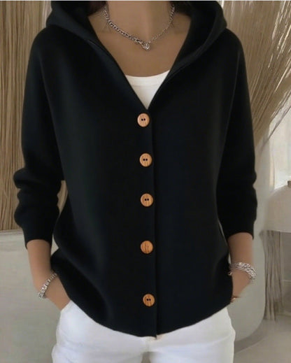 Clara Women’s Cardigan Sweater with Hood and Button Placket in Relaxed Fit 7