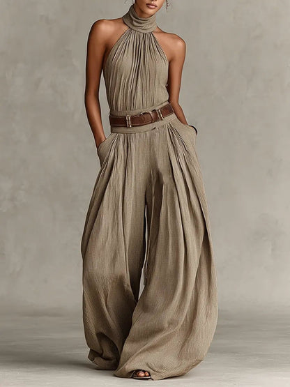 Clara Women's Jumpsuit with Halterneck and Wide Leg Design 0
