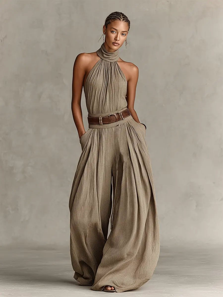 Clara Women's Jumpsuit with Halterneck and Wide Leg Design 1
