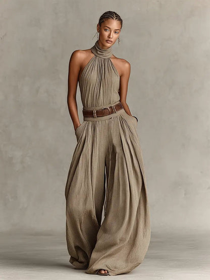 Clara Women's Jumpsuit with Halterneck and Wide Leg Design 1