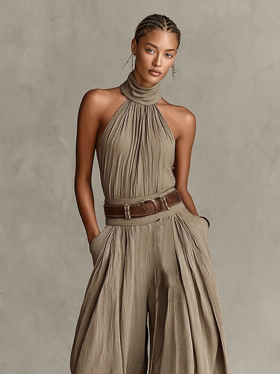 Clara Women's Jumpsuit with Halterneck and Wide Leg Design 2