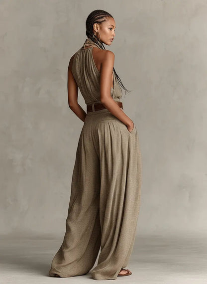 Clara Women's Jumpsuit with Halterneck and Wide Leg Design 4