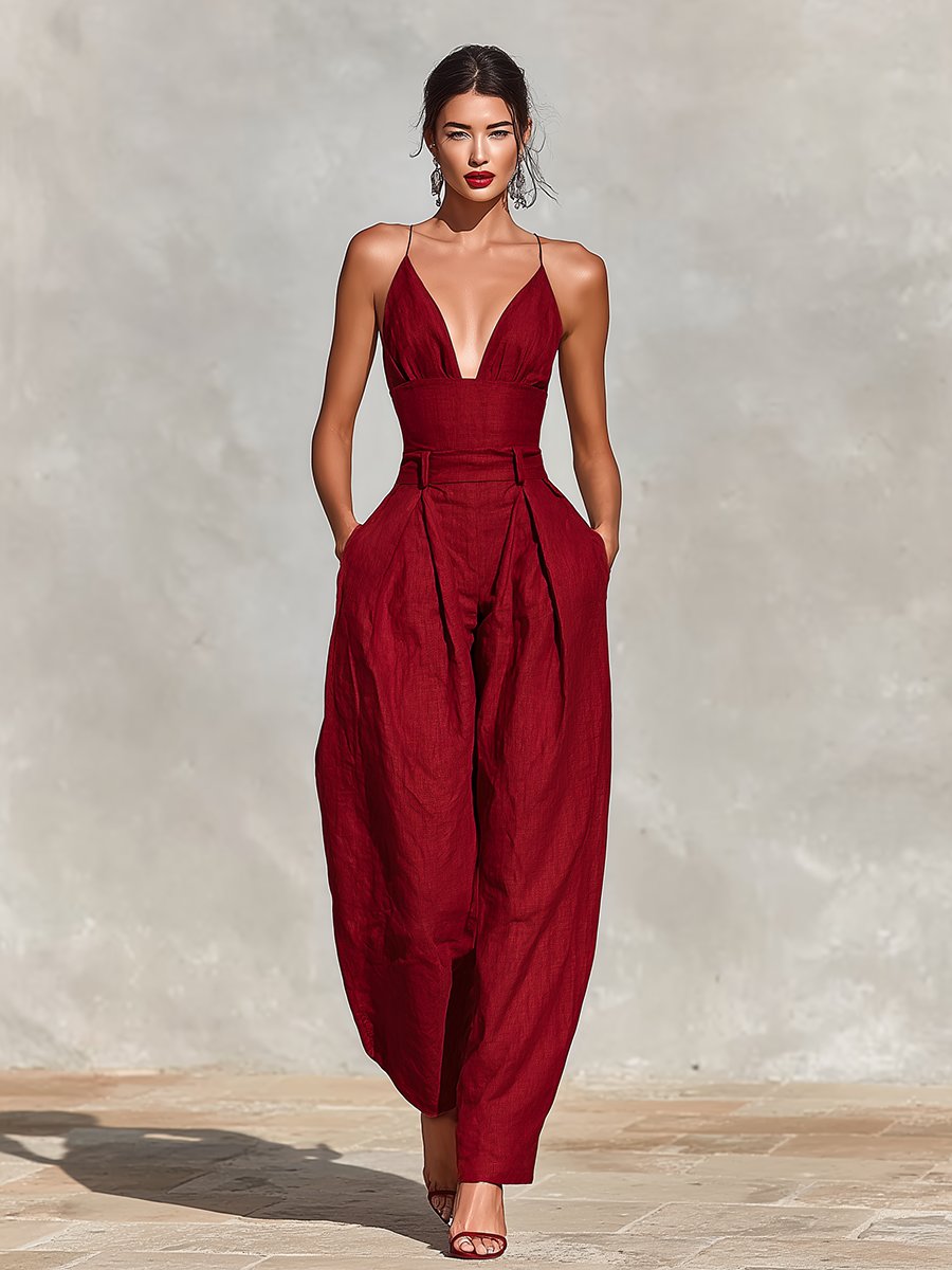 Clara Women's Jumpsuit with High-Waist Design and Wide-Leg Trousers 0