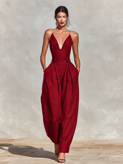 Clara Women's Jumpsuit with High-Waist Design and Wide-Leg Trousers 0