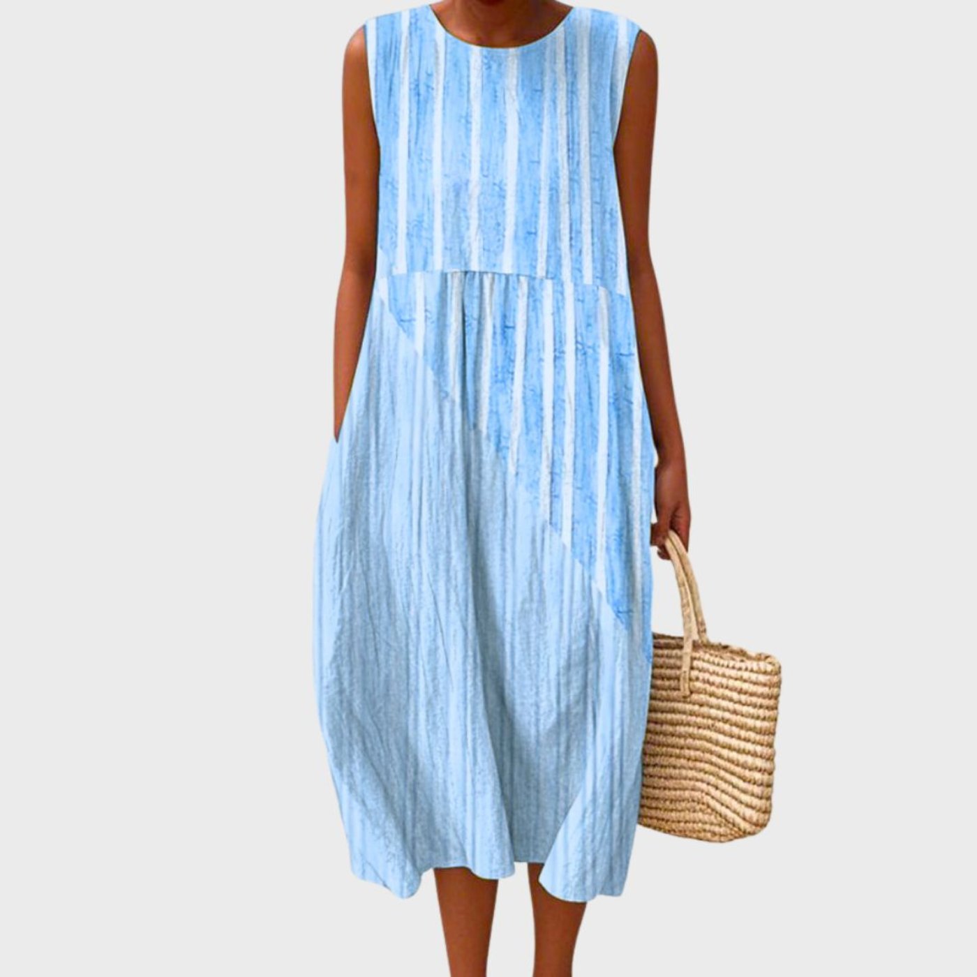 Clara Women’s Midi Dress with Sleeveless Design and Relaxed Tiered Silhouette in Blue and Yellow Check Pattern 1