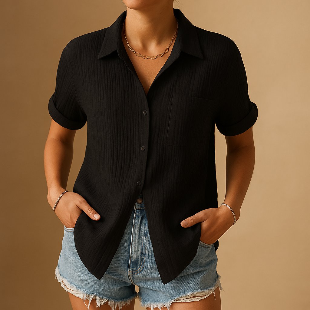 Clara Women’s Shirt Blouse with Short Sleeves and Chest Pocket 2