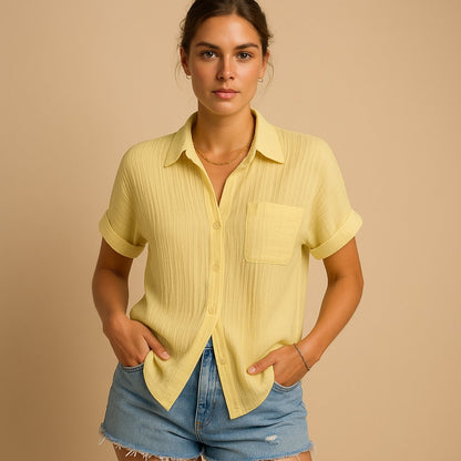 Clara Women’s Shirt Blouse with Short Sleeves and Chest Pocket 3