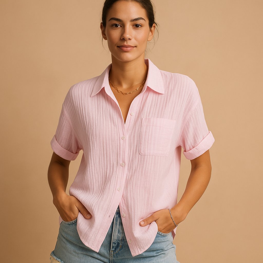 Clara Women’s Shirt Blouse with Short Sleeves and Chest Pocket 4