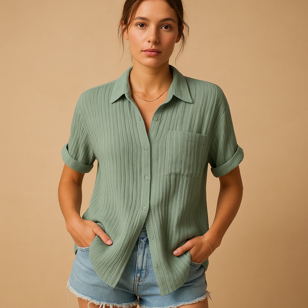 Clara Women’s Shirt Blouse with Short Sleeves and Chest Pocket 5