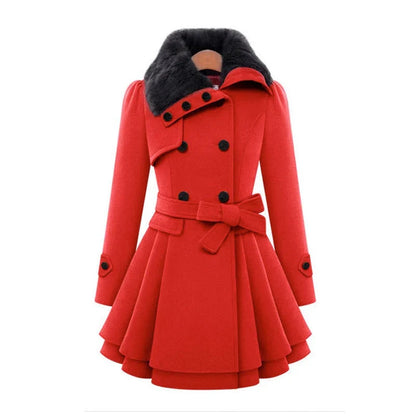 Clara Women’s Trench Coat featuring a stylish faux fur collar and a belted waist, perfect for chic fall and winter outfits. 3