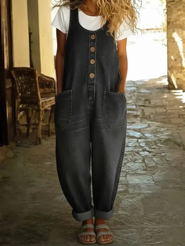 Cleo Women’s Denim Jumpsuit with Sleeveless Design and Front Pockets 2