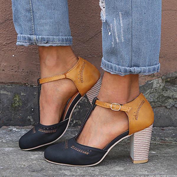 Cleo Women’s Mary Janes with Block Heels and T-Strap Design 0