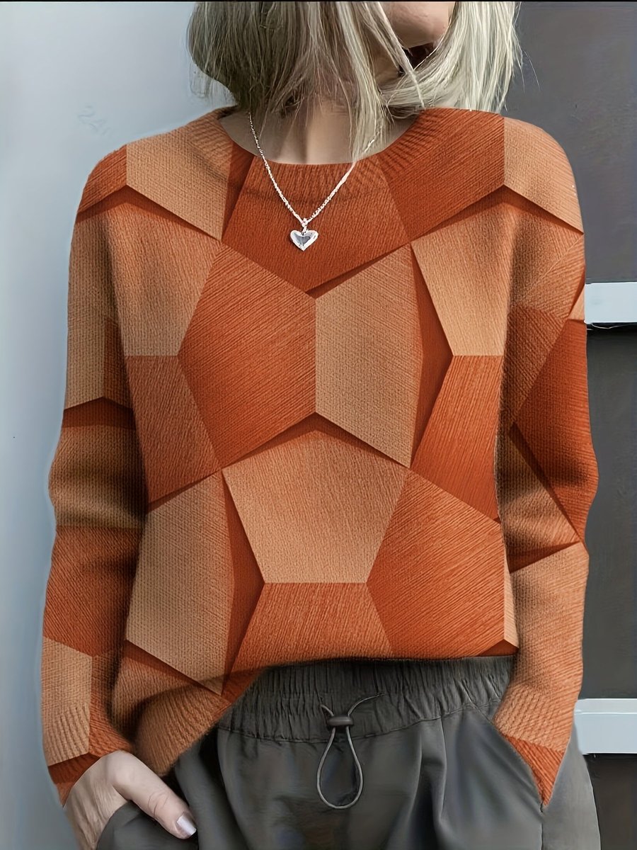 Cleo Women's Sweater | Long Sleeve Geometric Print Crewneck 0