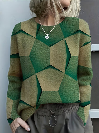 Cleo Women's Sweater | Long Sleeve Geometric Print Crewneck 1