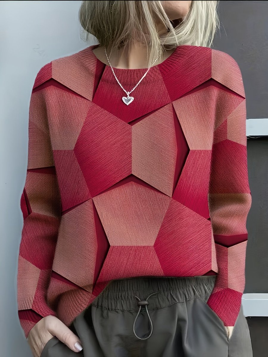 Cleo Women's Sweater | Long Sleeve Geometric Print Crewneck 2