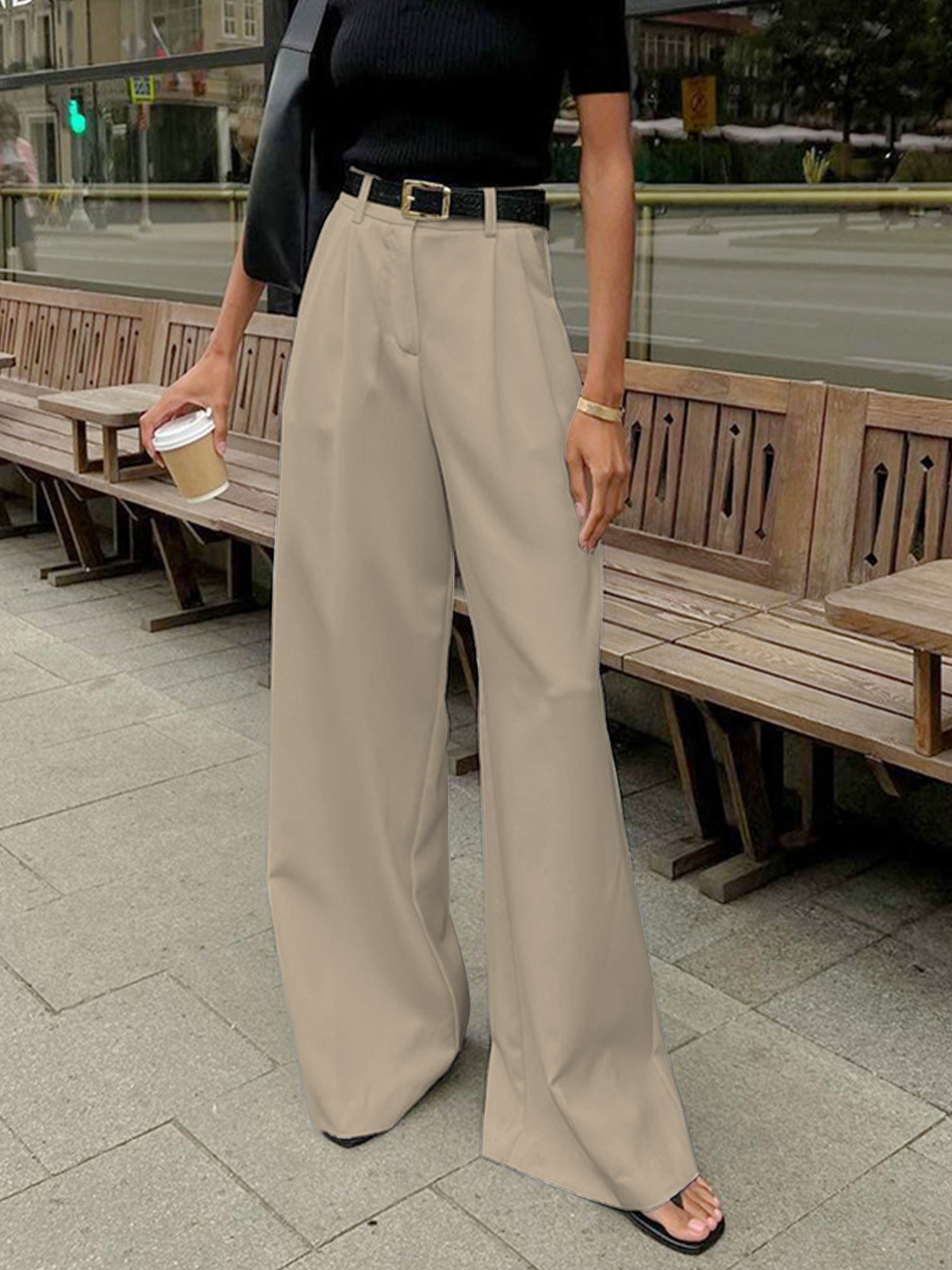 Cleo Women’s Wide Leg Pants with Pleated Front and Matching Belt 4