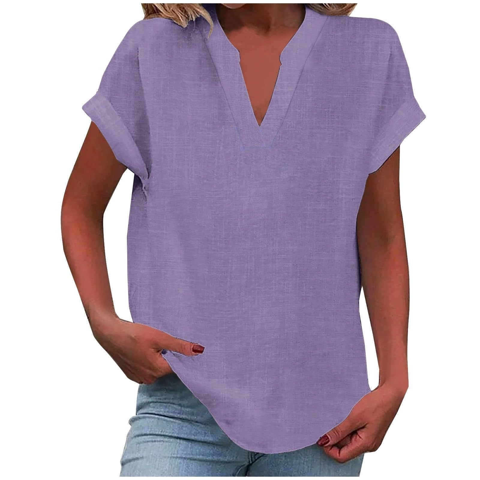 Cora Women's Blouse with V-Neck and Rolled-Up Sleeves for Effortless Style 0