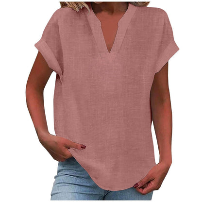 Cora Women's Blouse with V-Neck and Rolled-Up Sleeves for Effortless Style 1