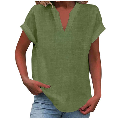 Cora Women's Blouse with V-Neck and Rolled-Up Sleeves for Effortless Style 11