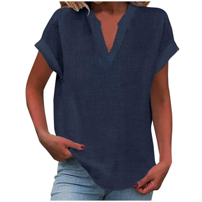 Cora Women's Blouse with V-Neck and Rolled-Up Sleeves for Effortless Style 12