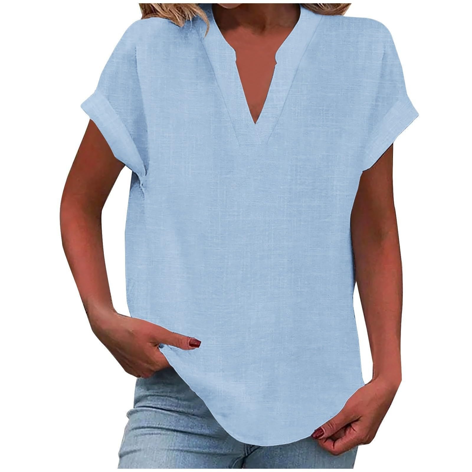 Cora Women's Blouse with V-Neck and Rolled-Up Sleeves for Effortless Style 2