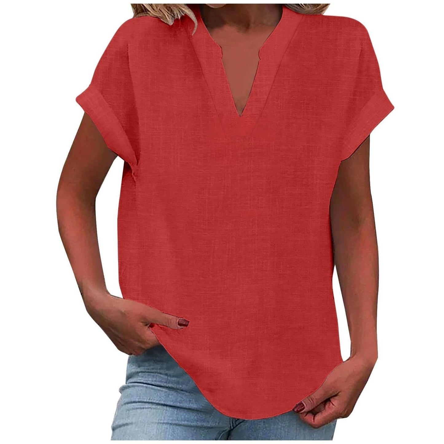 Cora Women's Blouse with V-Neck and Rolled-Up Sleeves for Effortless Style 3