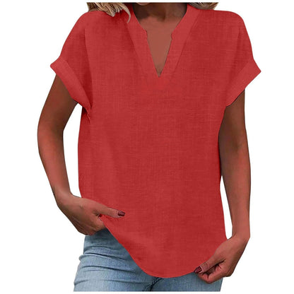 Cora Women's Blouse with V-Neck and Rolled-Up Sleeves for Effortless Style 3