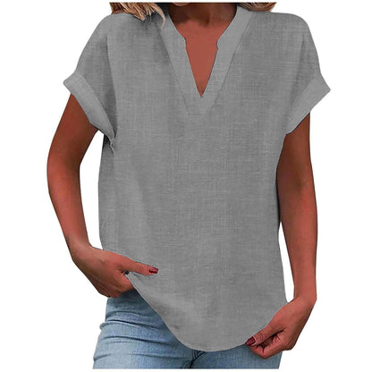 Cora Women's Blouse with V-Neck and Rolled-Up Sleeves for Effortless Style 4